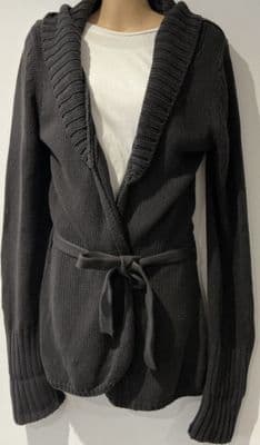 JOULES CHARCOAL CHUNKY KNIT CARDIGAN WITH BELT SIZE 12
