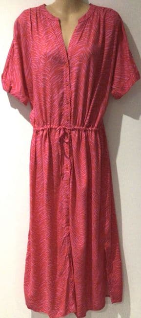 JOULES EMILIE PINK ZEBRA FLORAL BUTTON MAXI SHIRT DRESS SIZE 14