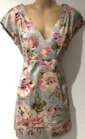 JOULES GREY COTTON WRAP FLORAL DRESS SIZE 14