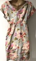 JOULES GREY COTTON WRAP FLORAL DRESS SIZE 14