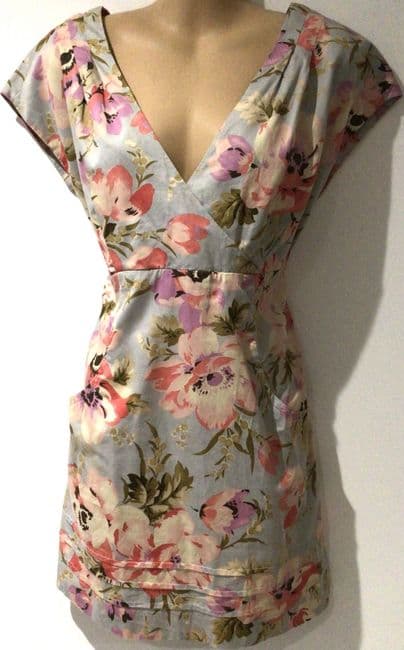 JOULES GREY COTTON WRAP FLORAL DRESS SIZE 14