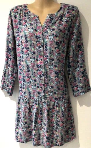 JOULES GREY FLORAL BUTTON TUNIC SIZE 12
