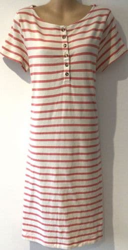 JOULES IVORY/CORAL STRIPE BUTTON T-SHIRT DRESS SIZE 14