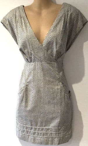 JOULES IVORY SPOTTY COTTON TUNIC DRESS WITH POCKETS SIZE 12