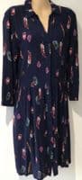 JOULES NAVY FEATHER PRINT BUTTON TEA DRESS SIZE 12