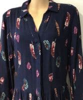 JOULES NAVY FEATHER PRINT BUTTON TEA DRESS SIZE 12