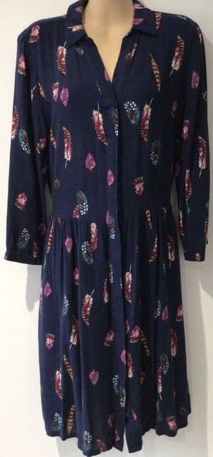 JOULES NAVY FEATHER PRINT BUTTON TEA DRESS SIZE 12
