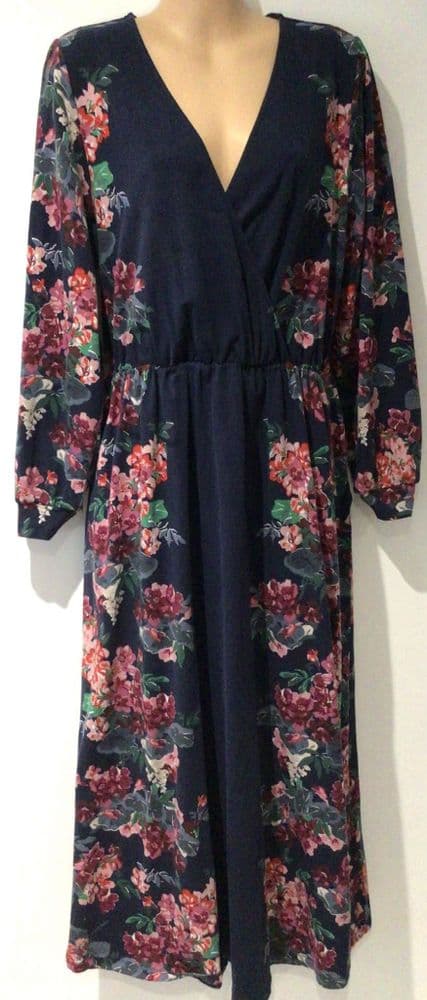 JOULES NAVY FLORAL JERSEY MIDI WRAP DRESS SIZE 14