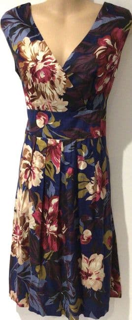 JOULES NAVY SYLVIA COTTON WRAP FLORAL DRESS SIZE 12