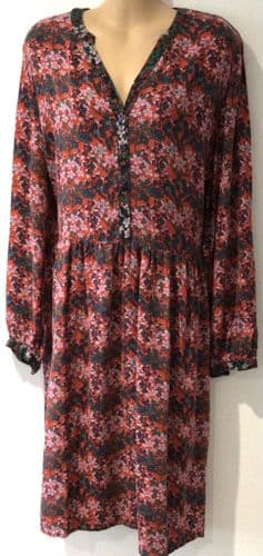 JOULES RED SOPHIA NEEDLECORD FLORAL PRINT BUTTON TEA DRESS SIZE 12