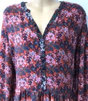 JOULES RED SOPHIA NEEDLECORD FLORAL PRINT BUTTON TEA DRESS SIZE 18