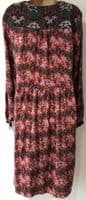 JOULES RED SOPHIA NEEDLECORD FLORAL PRINT BUTTON TEA DRESS SIZE 18
