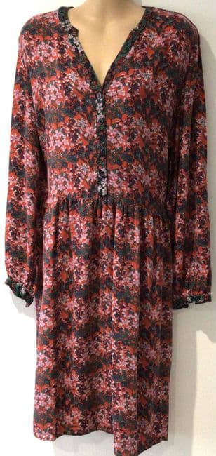 JOULES RED SOPHIA NEEDLECORD FLORAL PRINT BUTTON TEA DRESS SIZE 18