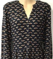 JOULES SOPHIA BLACK BEE PRINT BUTTON SHIRT DRESS SIZE 12