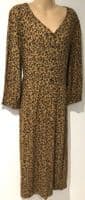 JOULES TAN LEOPARD PRINT BUTTON MIDI TEA DRESS SIZE 12