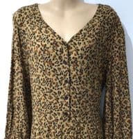 JOULES TAN LEOPARD PRINT BUTTON MIDI TEA DRESS SIZE 12