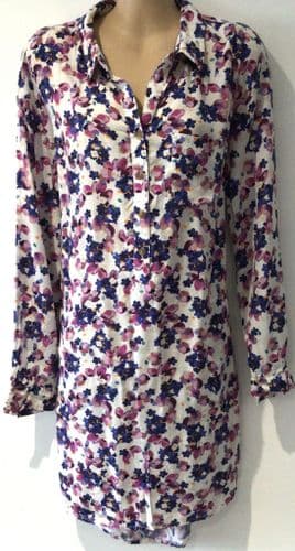 JOULES WHITE/PINK FLORAL BUTTON TUNIC TOP SIZE 14