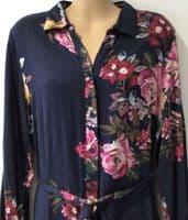 JOULES WINSLET NAVY FLORAL BUTTON SHIRT MIDI DRESS SIZE 14