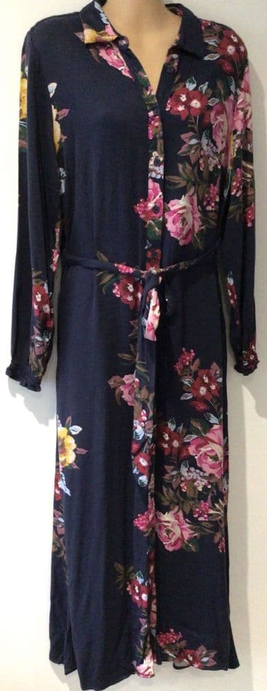 JOULES WINSLET NAVY FLORAL BUTTON SHIRT MIDI DRESS SIZE 14