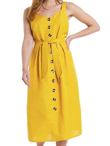 JULIPA OCHRE LINEN MIDI BUTTON THROUGH SUN DRESS BNWT SIZES 16 & 18