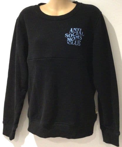 JUNO JACKS BLACK ANTI SOCIAL MUMS CLUB ZIP NURSING SWEATER SIZE XL 16/18