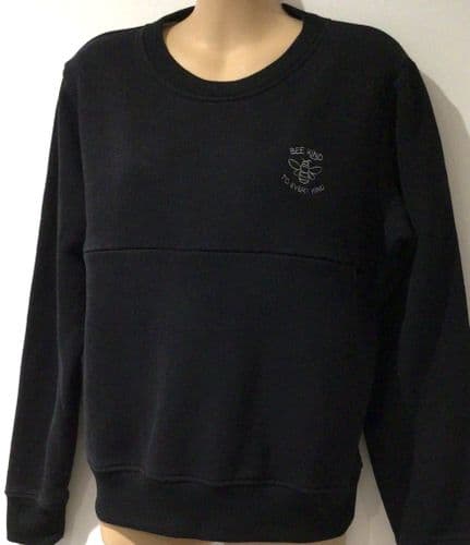 JUNO JACKS BLACK BEE EMBROIDERY ZIP NURSING SWEATER SIZE M 12-14