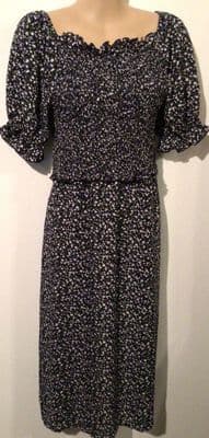 JUNO JACKS BLACK FLORAL BARDOT BELLA SMOCK NURSING MIDI DRESS SIZE 12