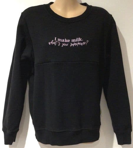 JUNO JACKS BLACK SUPERPOWER ZIP NURSING SWEATER SIZE M 12-14