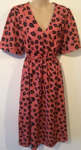 JUNO JACKS CORAL LEOPARD COTTON MIDI NURSING ZIP DRESS SIZE 14