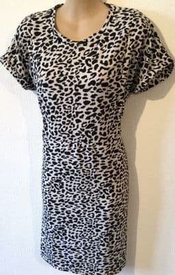 JUNO JACKS CREAM LEOPARD PRINT JERSEY NURSING TUNIC DRESS SIZE 16
