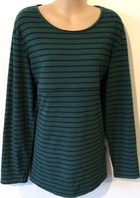 JUNO JACKS DARK GREEN STRIPE ZIP LONG SLEEVED NURSING T-SHIRT TOP SIZE 22