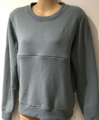 JUNO JACKS DUCK EGG BLUE EMBROIDERED BOOBIE ZIP NURSING SWEATER SIZE M 12/14