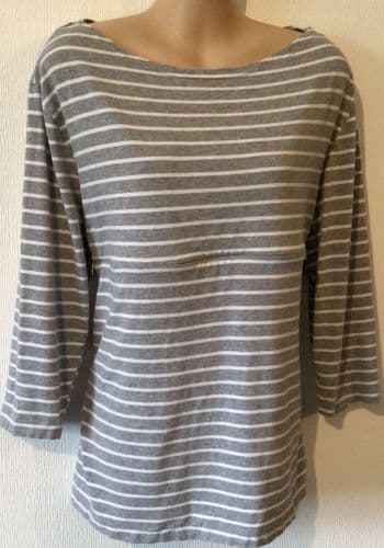 JUNO JACKS GREY STRIPE ZIP NURSING T-SHIRT SIZE 14