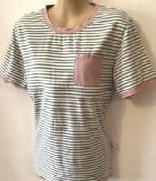 JUNO JACKS MOLLY KHAKI/PINK STRIPE NURSING TOP SIZE 16 (1)