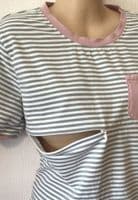 JUNO JACKS MOLLY KHAKI/PINK STRIPE NURSING TOP SIZE 16 (1)