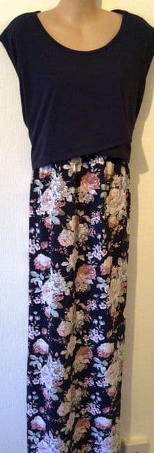 JUNO JACKS NAVY FLORAL MAXI SLEEVELESS NURSING DRESS NEW SIZE 18