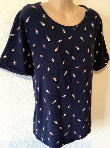 JUNO JACKS NAVY ICE-CREAM ZIP NURSING T-SHIRT TOP SIZE 12