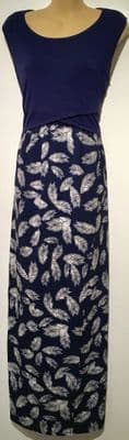 JUNO JACKS NAVY LEAF SKIRT MAXI SLEEVELESS NURSING DRESS SIZE 12