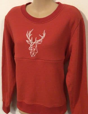 JUNO JACKS RED STAG ZIP NURSING SWEATER SIZE L 14/16