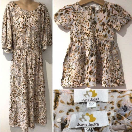 JUNO JACKS TWINNING SET SUNSET SAVANNAH FRANKIE MIDI NURSING DRESS & BABY DRESS SIZES 12 & 3M
