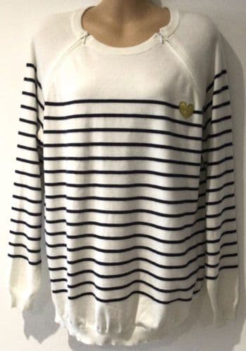 KIABI CREAM/NAVY STRIPE SOFT KNIT NURSING JUMPER SIZE XL 16-18