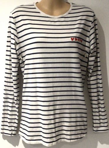 KIABI WHITE STRIPE MATERNITY/NURSING T-SHIRT TOP SIZE L 12/14