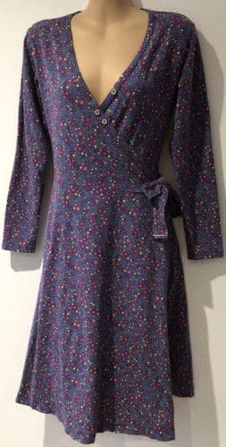 KITE NAVY ORGANIC NAVY FLORAL JERSEY WRAP DRESS SIZES 8, 10 & 14