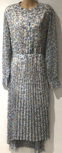 LA REDOUTE BLUE FLORAL PLEATED MAXI SHIRT DRESS SIZE 14