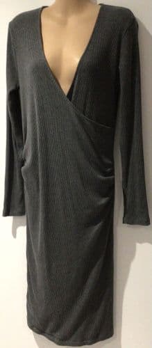 LA REDOUTE GREY RIBBED MATERNITY/NURSING WRAP DRESS SIZE L 14