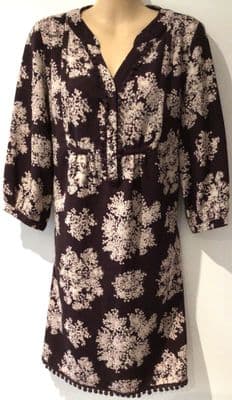 LAURA ASHLEY BURGUNDY FLORAL SHIRT TUNIC DRESS SIZE 10