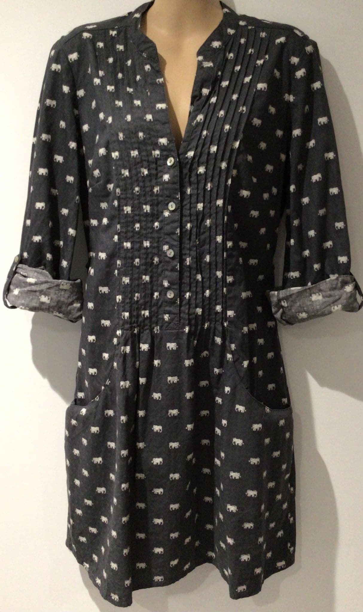 LAURA ASHLEY GREY ELEPHANT SHIRT TUNIC DRESS SIZE 12