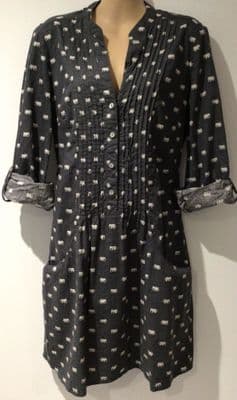 LAURA ASHLEY GREY ELEPHANT SHIRT TUNIC DRESS SIZE 12