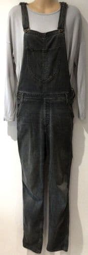 LEE BIB LOGGER CHARCOAL STRETCH DENIM STRAIGHT DUNGAREES SIZE L 14