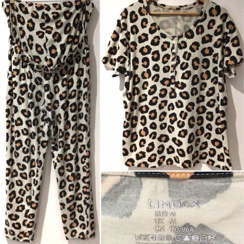 LINDEX CREAM LEOPARD PRINT MATERNITY/NURSING PYJAMA SET SIZE M 12